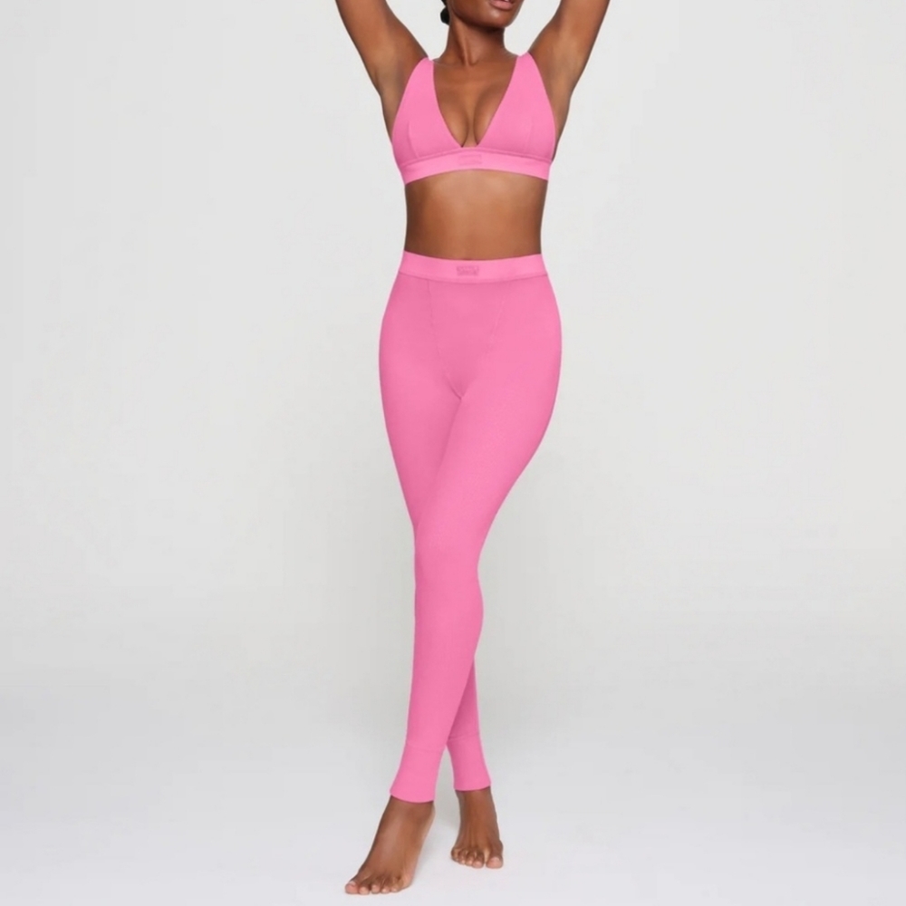 SKIMS COTTON RIBBED LEGGINGS SUGAR PINK PANTS - Picture 2 of 2
